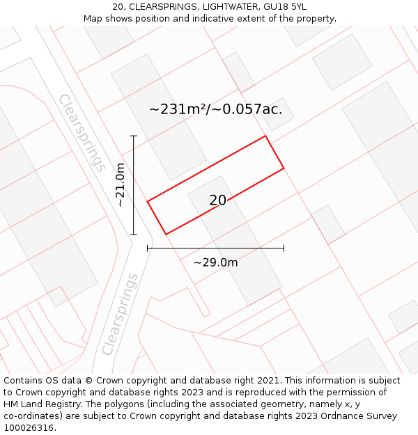 20, CLEARSPRINGS, LIGHTWATER, GU18 5YL: Plot and title map