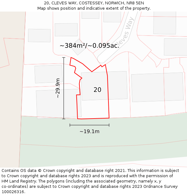 20, CLEVES WAY, COSTESSEY, NORWICH, NR8 5EN: Plot and title map