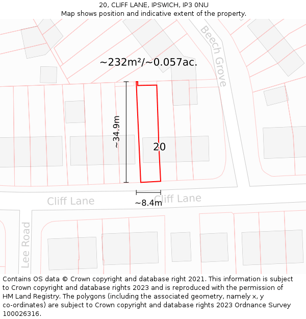 20, CLIFF LANE, IPSWICH, IP3 0NU: Plot and title map