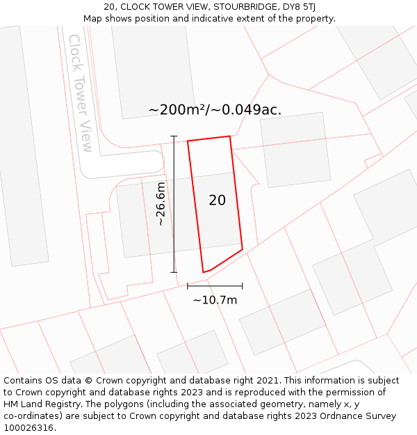 20, CLOCK TOWER VIEW, STOURBRIDGE, DY8 5TJ: Plot and title map