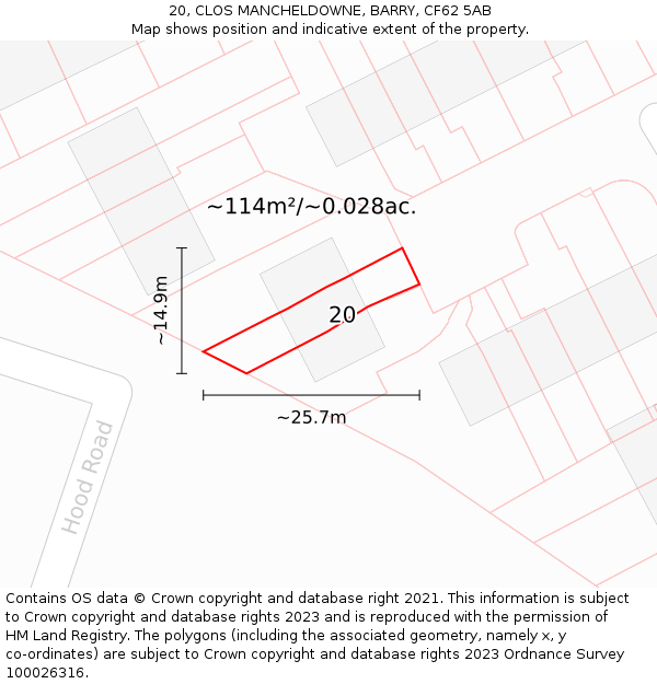 20, CLOS MANCHELDOWNE, BARRY, CF62 5AB: Plot and title map