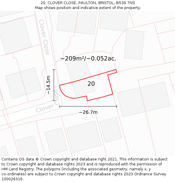 20, CLOVER CLOSE, PAULTON, BRISTOL, BS39 7NS: Plot and title map