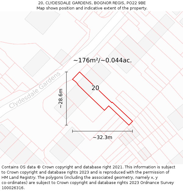 20, CLYDESDALE GARDENS, BOGNOR REGIS, PO22 9BE: Plot and title map
