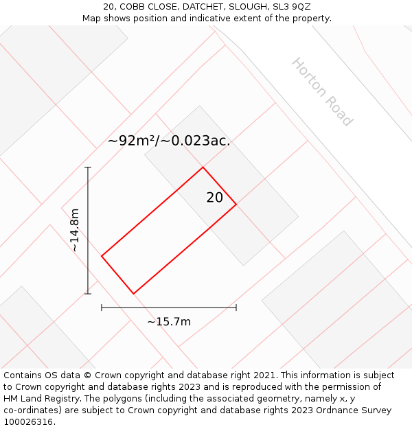 20, COBB CLOSE, DATCHET, SLOUGH, SL3 9QZ: Plot and title map
