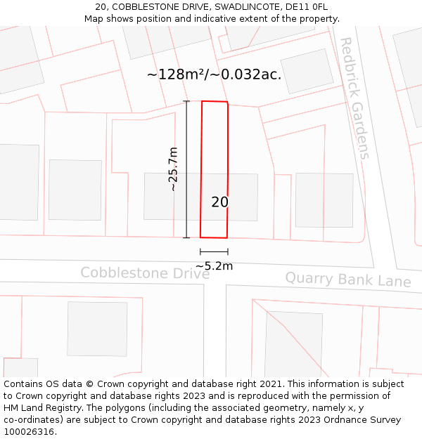 20, COBBLESTONE DRIVE, SWADLINCOTE, DE11 0FL: Plot and title map