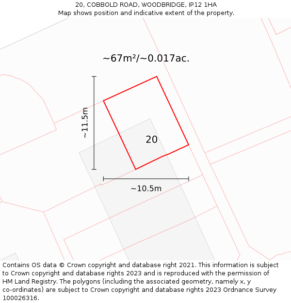 20, COBBOLD ROAD, WOODBRIDGE, IP12 1HA: Plot and title map