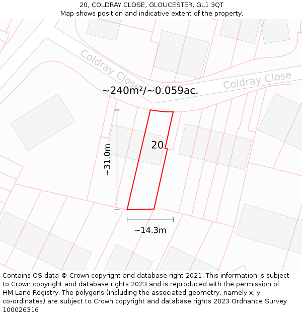 20, COLDRAY CLOSE, GLOUCESTER, GL1 3QT: Plot and title map