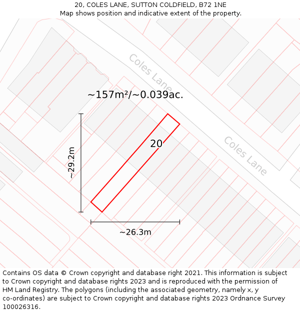 20, COLES LANE, SUTTON COLDFIELD, B72 1NE: Plot and title map