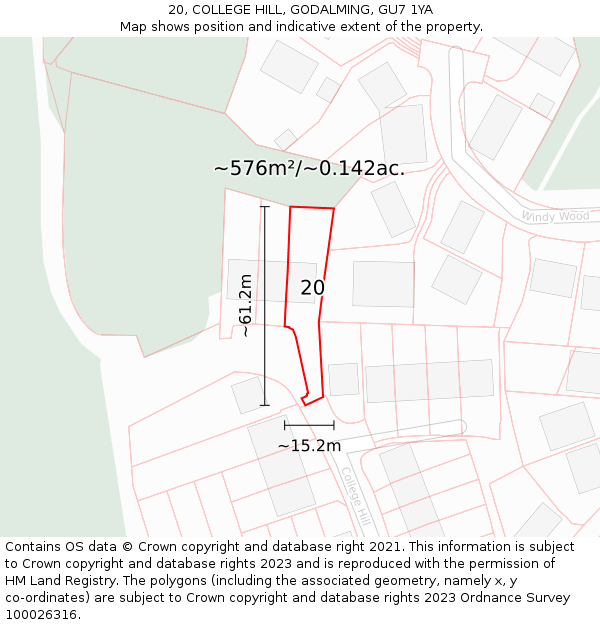 20, COLLEGE HILL, GODALMING, GU7 1YA: Plot and title map