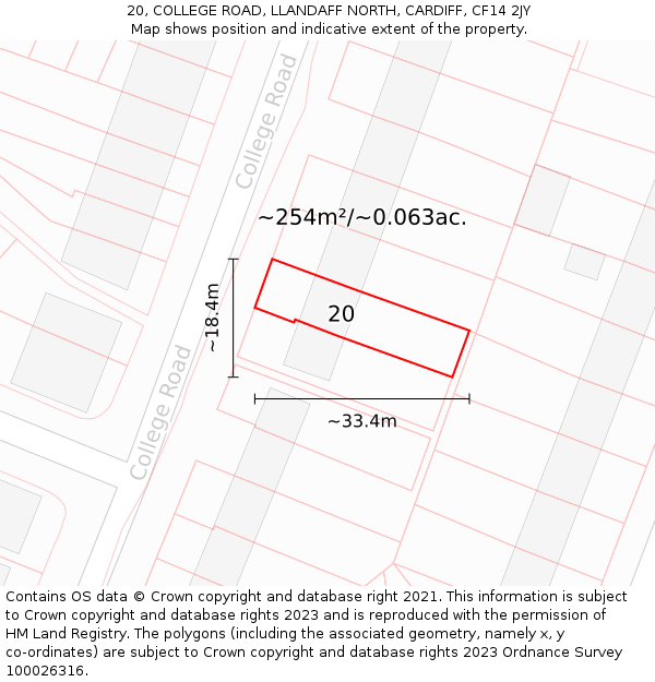 20, COLLEGE ROAD, LLANDAFF NORTH, CARDIFF, CF14 2JY: Plot and title map