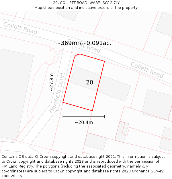 20, COLLETT ROAD, WARE, SG12 7LY: Plot and title map