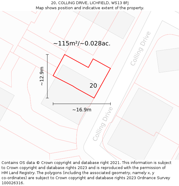 20, COLLING DRIVE, LICHFIELD, WS13 8FJ: Plot and title map