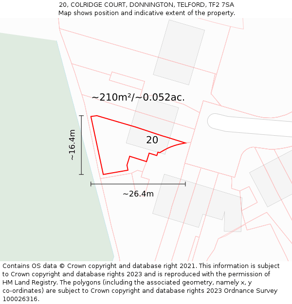 20, COLRIDGE COURT, DONNINGTON, TELFORD, TF2 7SA: Plot and title map