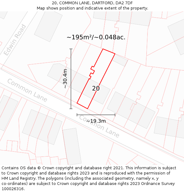 20, COMMON LANE, DARTFORD, DA2 7DF: Plot and title map