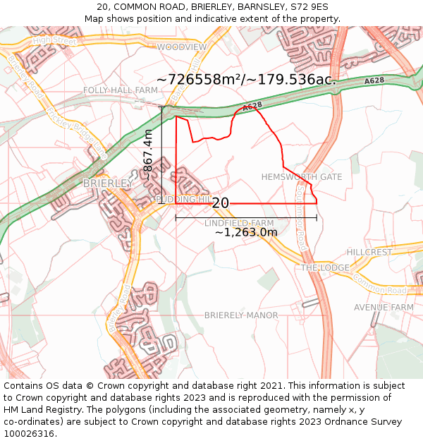 20, COMMON ROAD, BRIERLEY, BARNSLEY, S72 9ES: Plot and title map