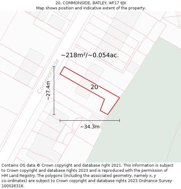 20, COMMONSIDE, BATLEY, WF17 6JX: Plot and title map