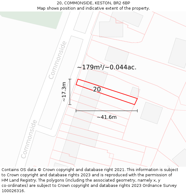 20, COMMONSIDE, KESTON, BR2 6BP: Plot and title map