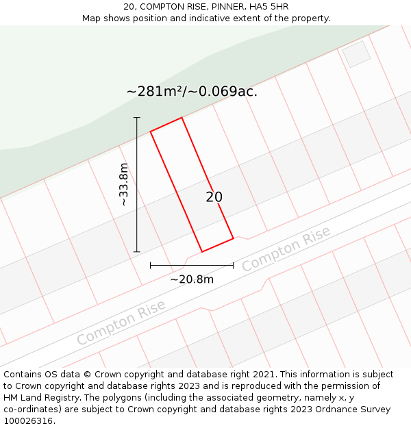 20, COMPTON RISE, PINNER, HA5 5HR: Plot and title map