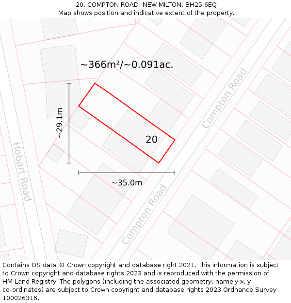 20, COMPTON ROAD, NEW MILTON, BH25 6EQ: Plot and title map