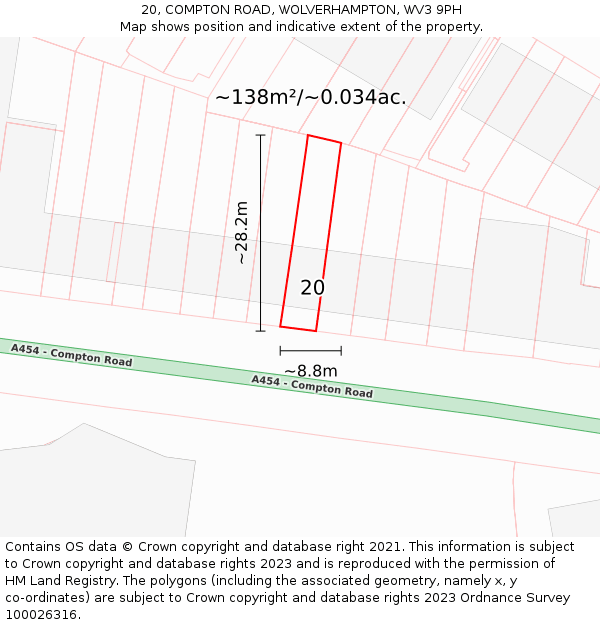 20, COMPTON ROAD, WOLVERHAMPTON, WV3 9PH: Plot and title map