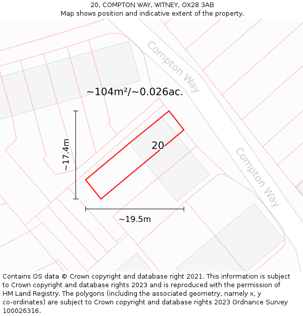 20, COMPTON WAY, WITNEY, OX28 3AB: Plot and title map