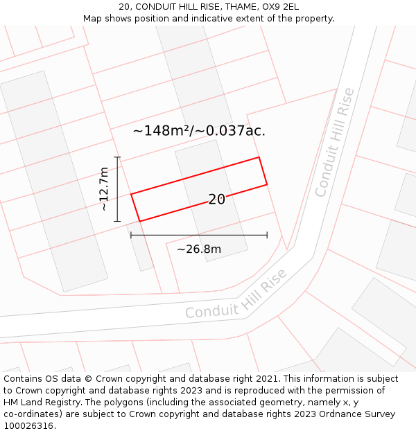 20, CONDUIT HILL RISE, THAME, OX9 2EL: Plot and title map