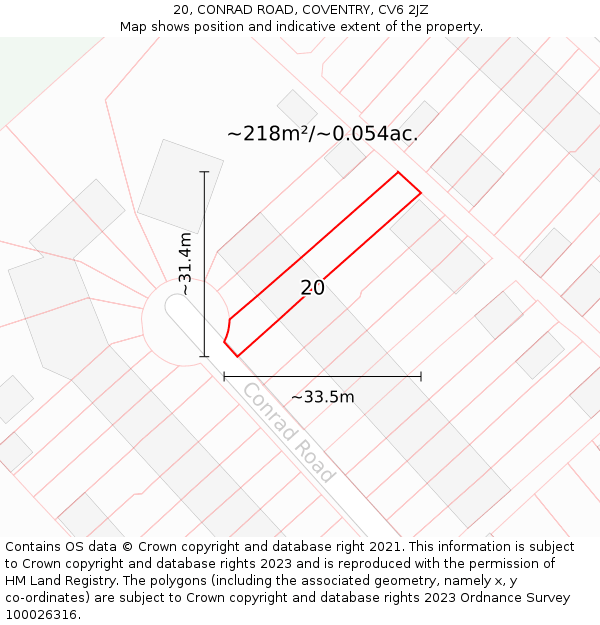 20, CONRAD ROAD, COVENTRY, CV6 2JZ: Plot and title map