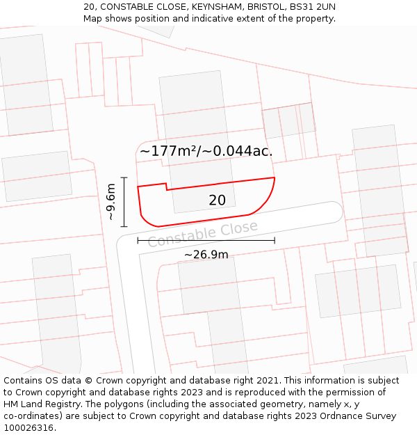 20, CONSTABLE CLOSE, KEYNSHAM, BRISTOL, BS31 2UN: Plot and title map