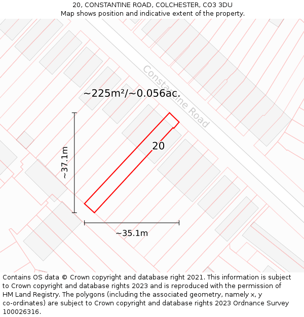 20, CONSTANTINE ROAD, COLCHESTER, CO3 3DU: Plot and title map