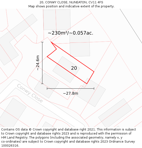 20, CONWY CLOSE, NUNEATON, CV11 4FS: Plot and title map