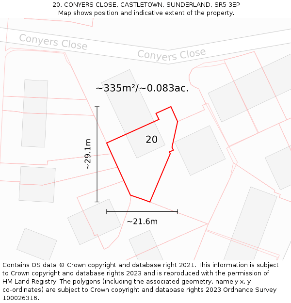 20, CONYERS CLOSE, CASTLETOWN, SUNDERLAND, SR5 3EP: Plot and title map