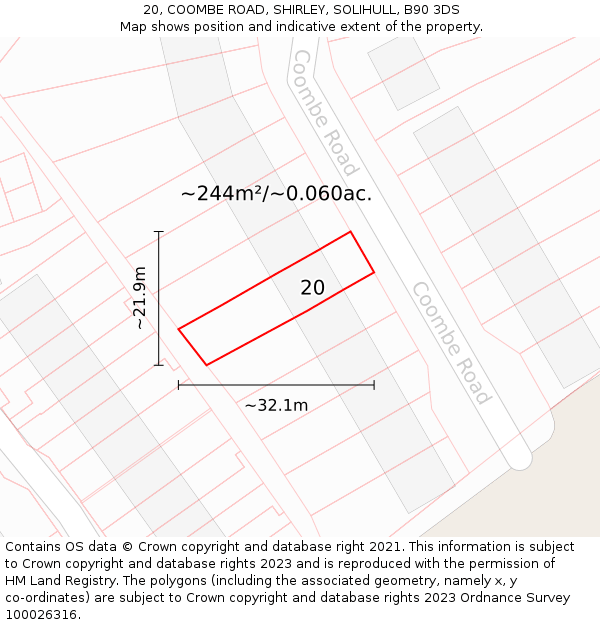 20, COOMBE ROAD, SHIRLEY, SOLIHULL, B90 3DS: Plot and title map
