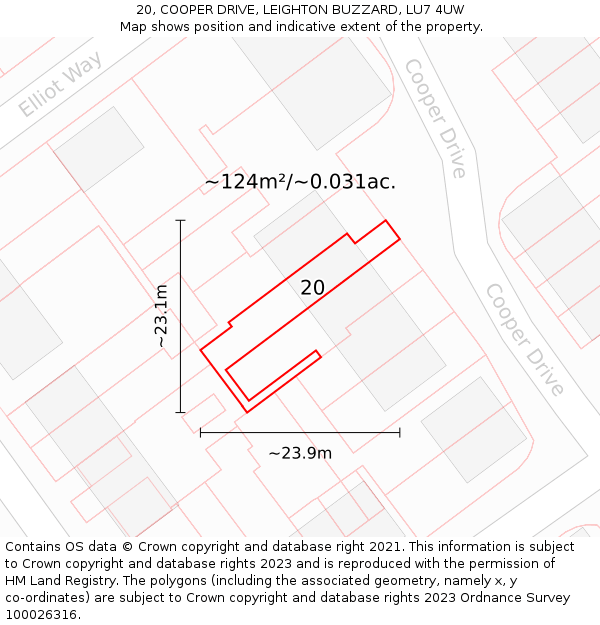 20, COOPER DRIVE, LEIGHTON BUZZARD, LU7 4UW: Plot and title map