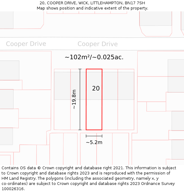 20, COOPER DRIVE, WICK, LITTLEHAMPTON, BN17 7SH: Plot and title map