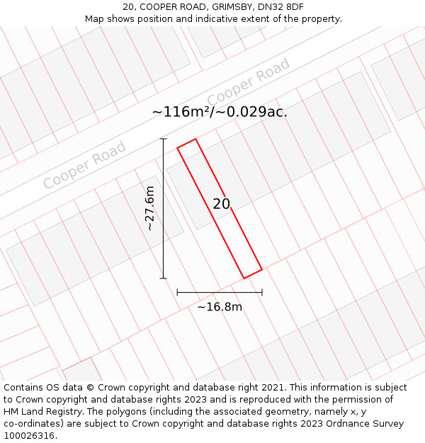20, COOPER ROAD, GRIMSBY, DN32 8DF: Plot and title map