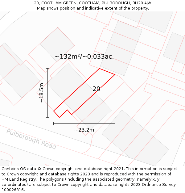 20, COOTHAM GREEN, COOTHAM, PULBOROUGH, RH20 4JW: Plot and title map