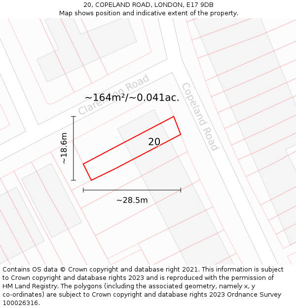 20, COPELAND ROAD, LONDON, E17 9DB: Plot and title map