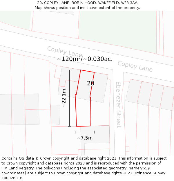 20, COPLEY LANE, ROBIN HOOD, WAKEFIELD, WF3 3AA: Plot and title map