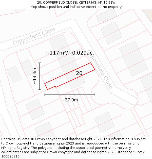 20, COPPERFIELD CLOSE, KETTERING, NN16 9EW: Plot and title map