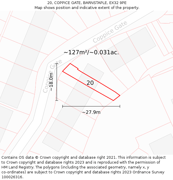 20, COPPICE GATE, BARNSTAPLE, EX32 9PE: Plot and title map