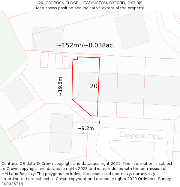 20, COPPOCK CLOSE, HEADINGTON, OXFORD, OX3 8JS: Plot and title map