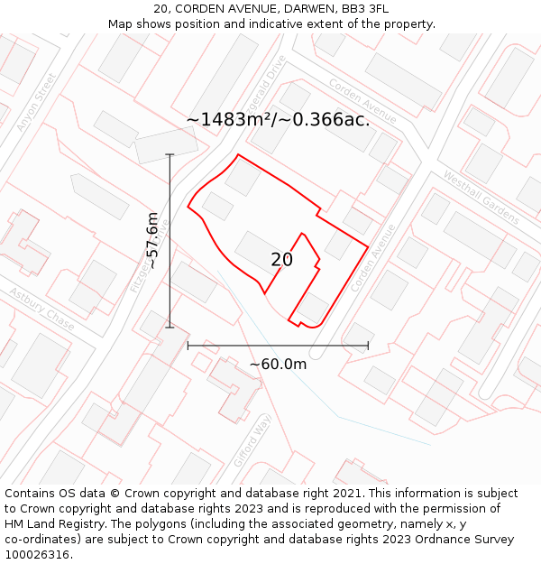 20, CORDEN AVENUE, DARWEN, BB3 3FL: Plot and title map