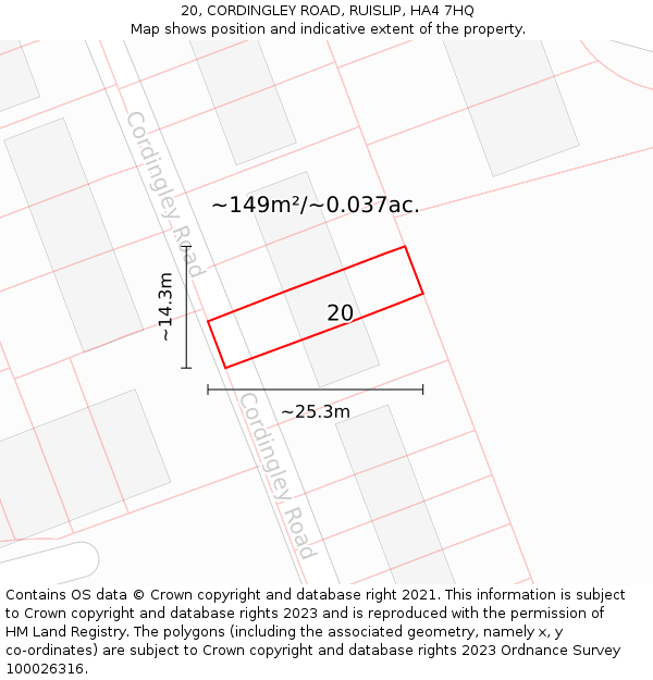 20, CORDINGLEY ROAD, RUISLIP, HA4 7HQ: Plot and title map