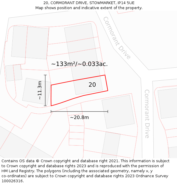 20, CORMORANT DRIVE, STOWMARKET, IP14 5UE: Plot and title map