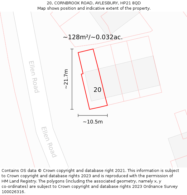 20, CORNBROOK ROAD, AYLESBURY, HP21 8QD: Plot and title map