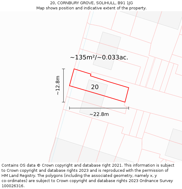 20, CORNBURY GROVE, SOLIHULL, B91 1JG: Plot and title map