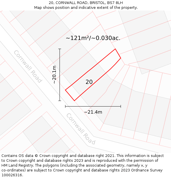 20, CORNWALL ROAD, BRISTOL, BS7 8LH: Plot and title map