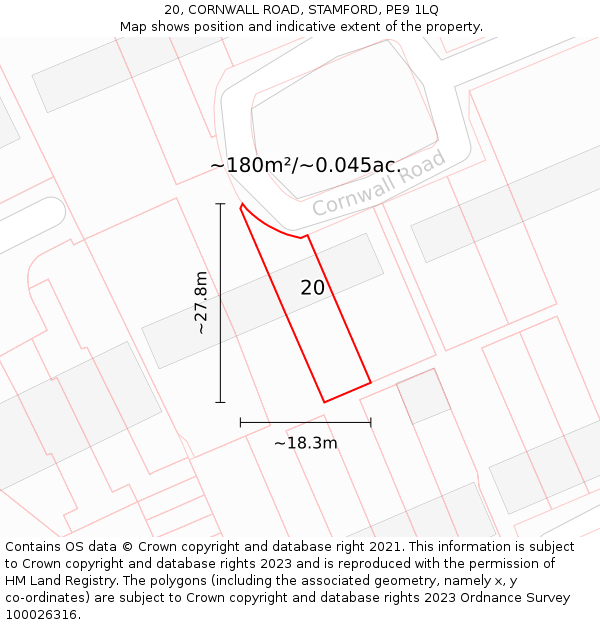 20, CORNWALL ROAD, STAMFORD, PE9 1LQ: Plot and title map