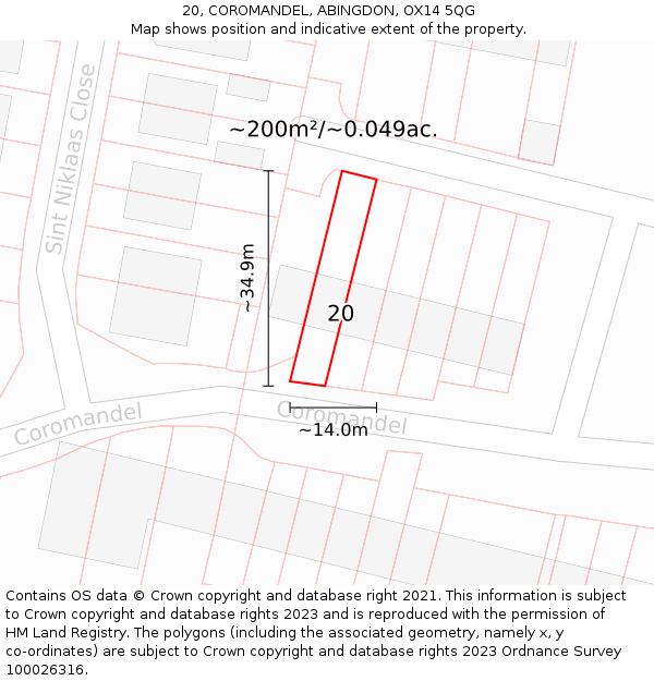 20, COROMANDEL, ABINGDON, OX14 5QG: Plot and title map