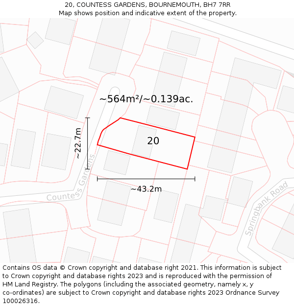 20, COUNTESS GARDENS, BOURNEMOUTH, BH7 7RR: Plot and title map